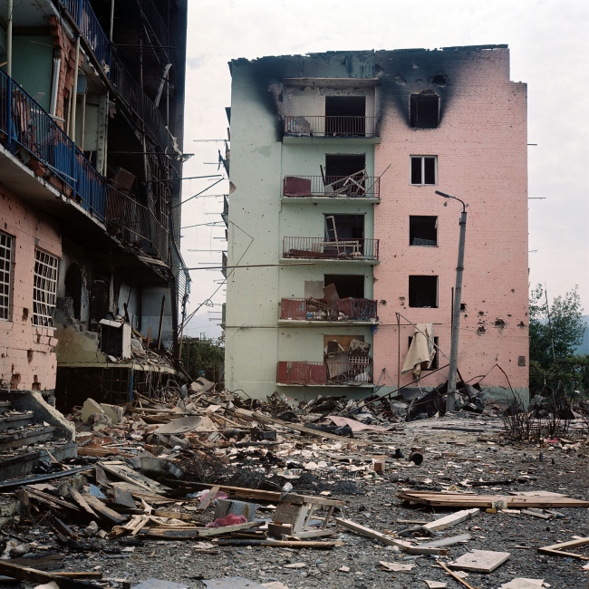 Bombed appartment buildings in Gori. August 11, 2008