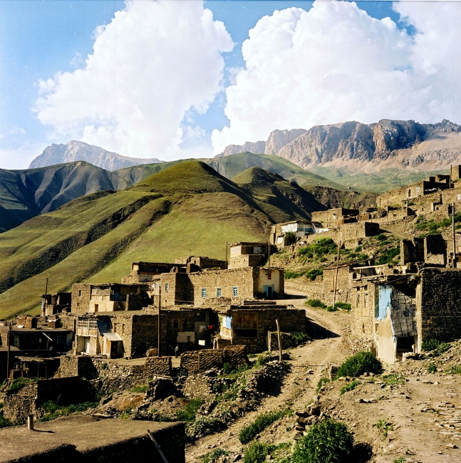 View of the village, homes buil...ing. Khinaliq, Azerbaijan. 2006