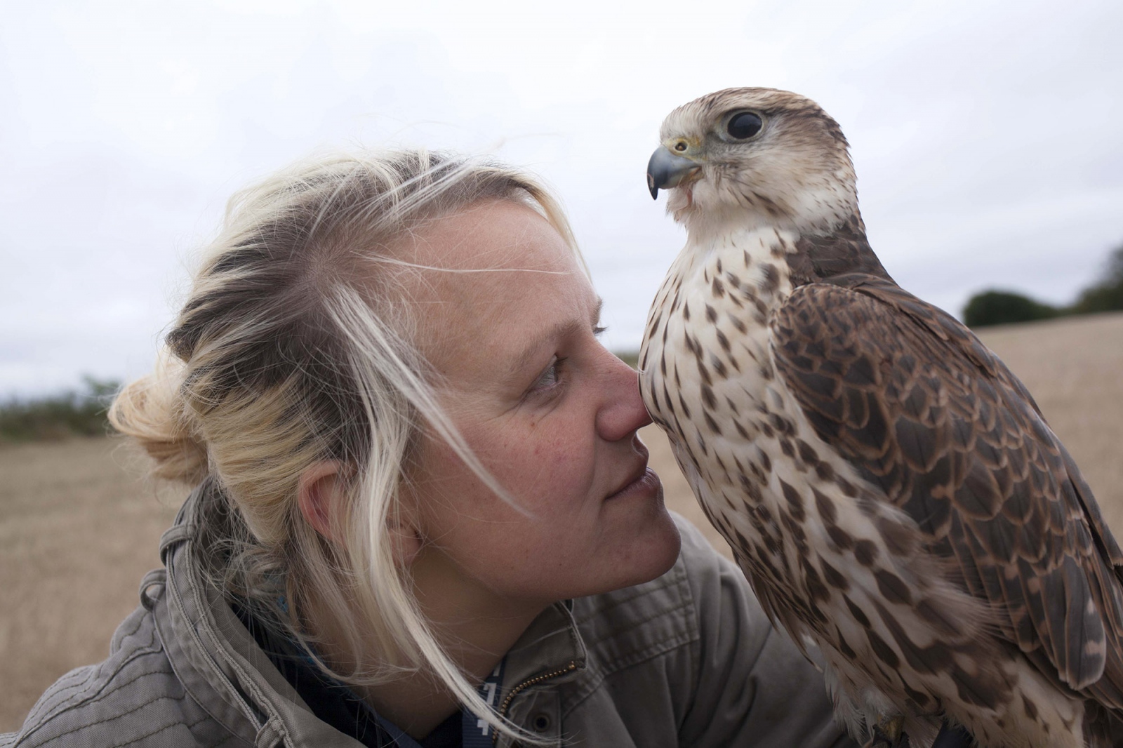 Louise Hoffbeck after finishing daily fly with her Saker Falcon.