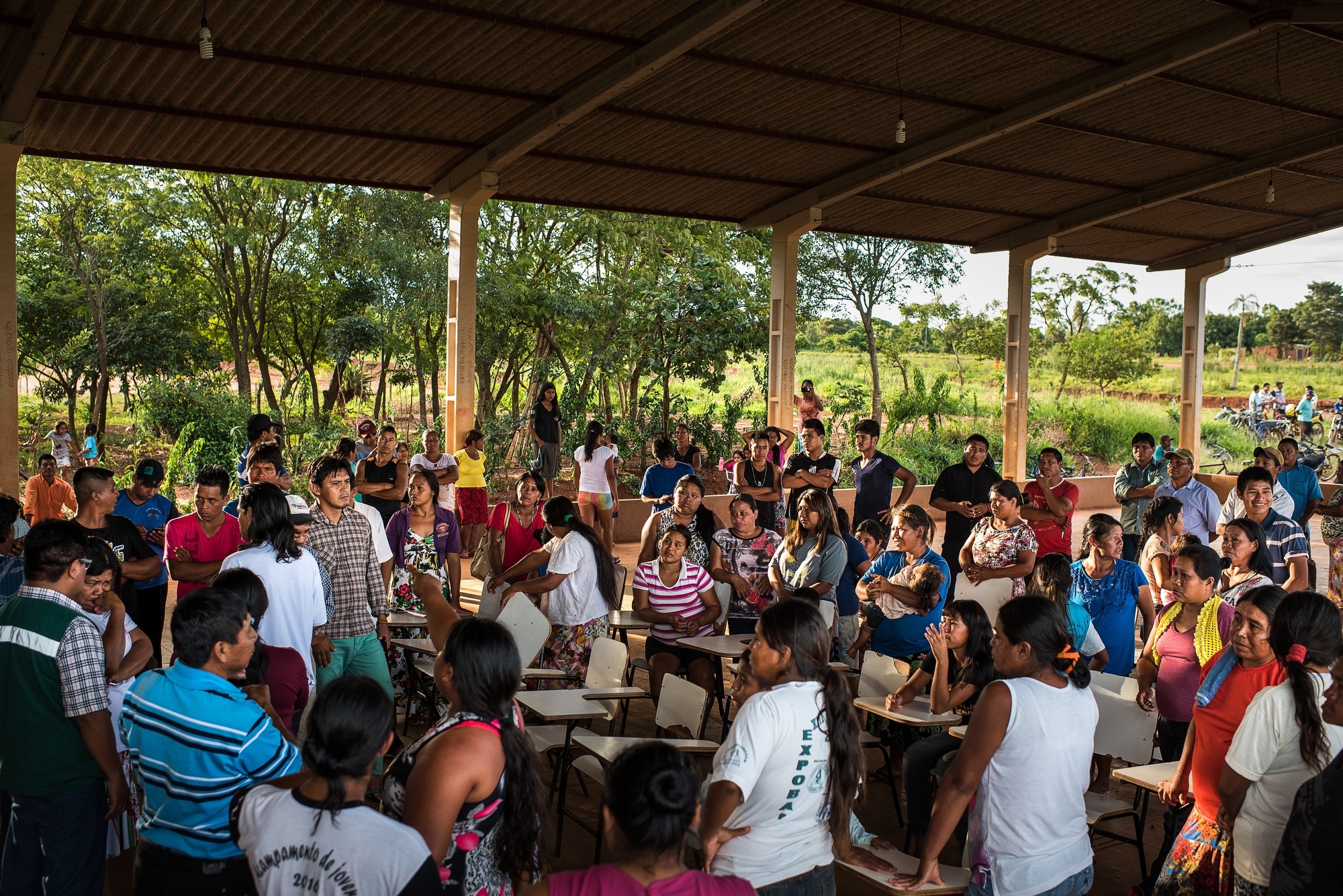 November 29, 2016.&nbsp; Residents meet to discuss whether they should block the road in protest to the fact that they haven&#39;t had water for three months after a well pump broke in the Guarani-Kaiowa Amambai Indigenous Reserve in Matto Grosso Du Sul, Brazil.