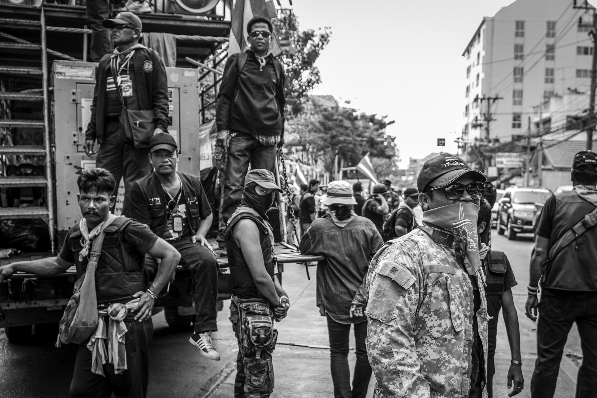 Shutdown Bangkok -  PDRC guards keep watch for threats from rivals who might...