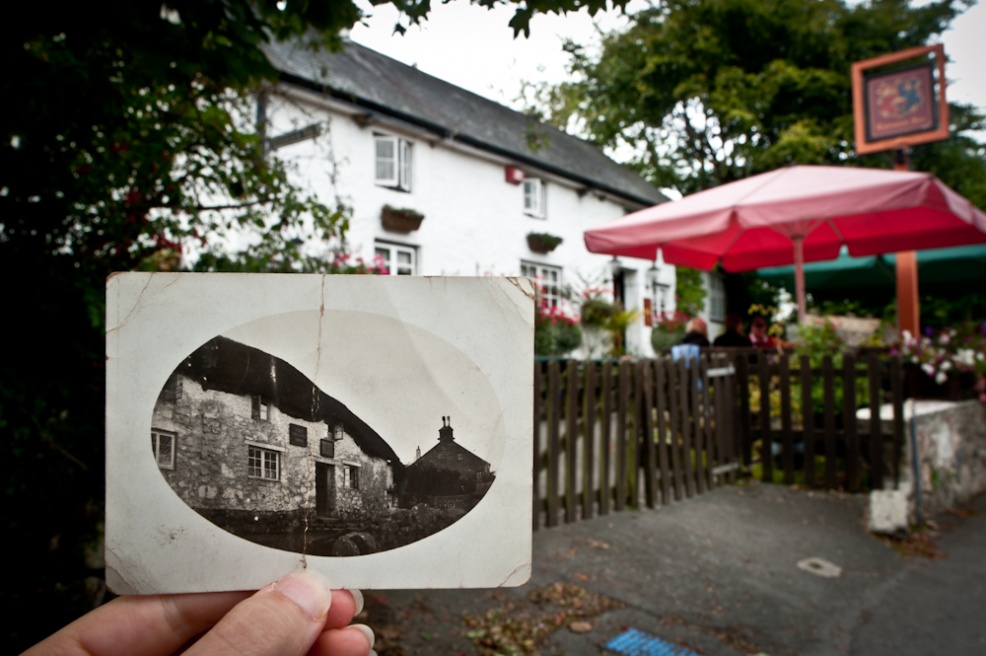 A postcard of The Tavistock Inn...in front of the present-day pub