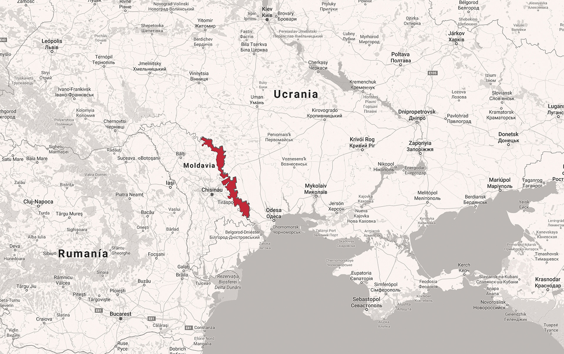 Map -   Transnistria is a narrow strip of 4,163 km2, squeezed...