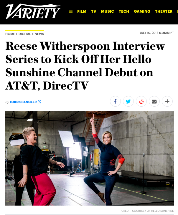 Thumbnail of On Variety: Reese Witherspoon Interview Series to Kick Off Her Hello Sunshine Channel Debut on AT&T, DirecTV