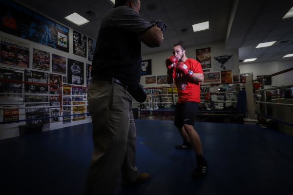 Transgender Boxer  -  Pat Manuel training with his coach. 