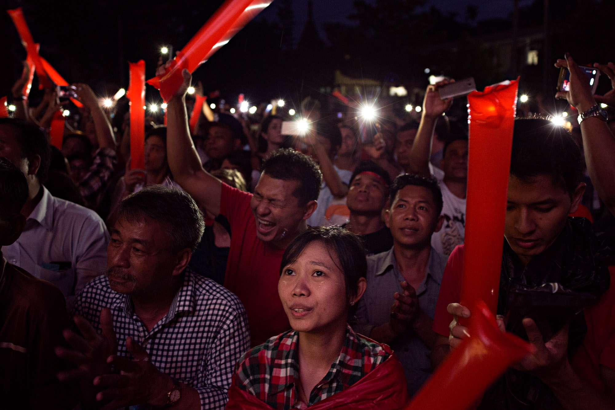 Myanmar Election: Al Jazeera - NLD (National League for Democracy) supporters cheer as...