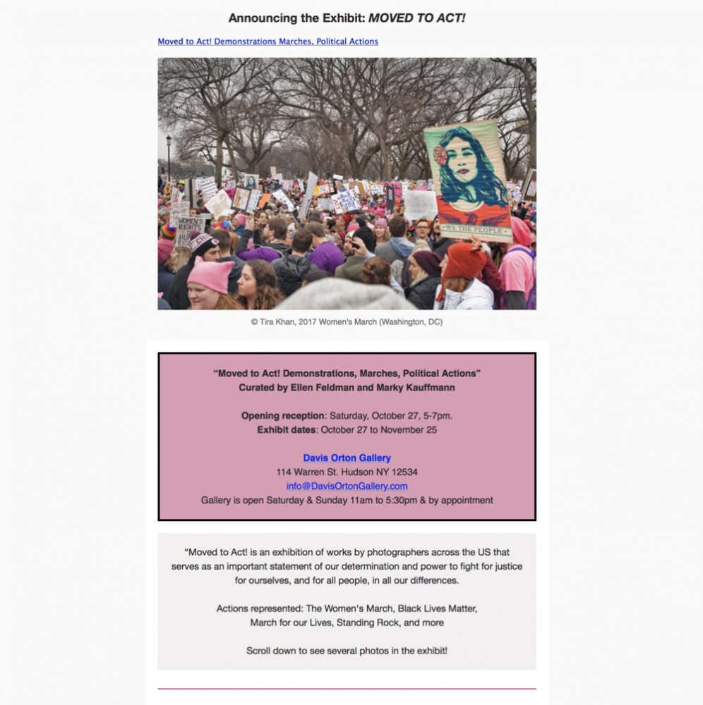Thumbnail of My photo is part of the "Moved to Act! Demonstrations, Marches, Political Actions" exhibit curated by Ellen Feldman and Marky Kauffmann at the Davis Orton Gallery in New York