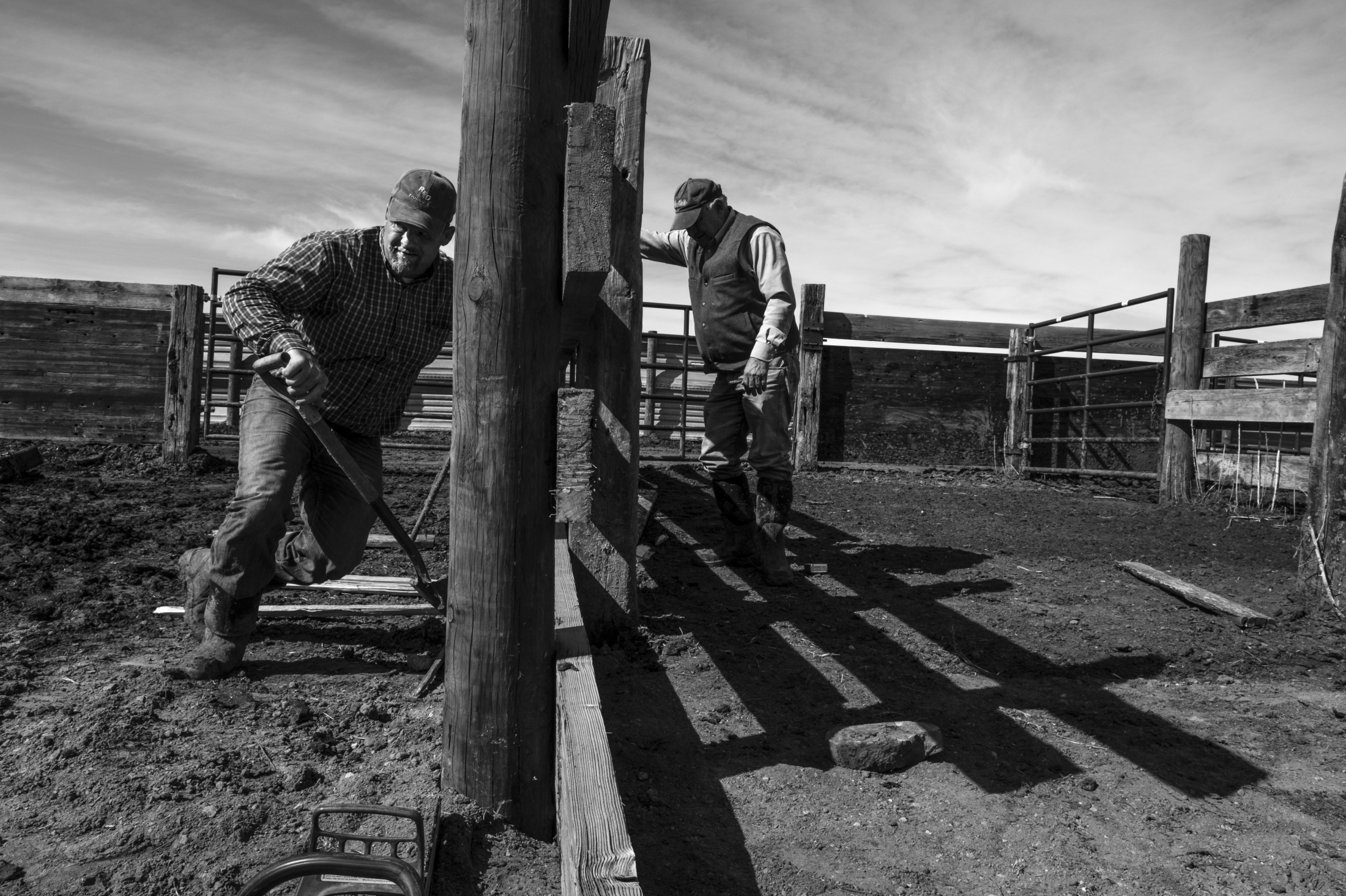  Jess Starr and his father Vernon Starr build fences in a pasture close to Jess&#39; home....