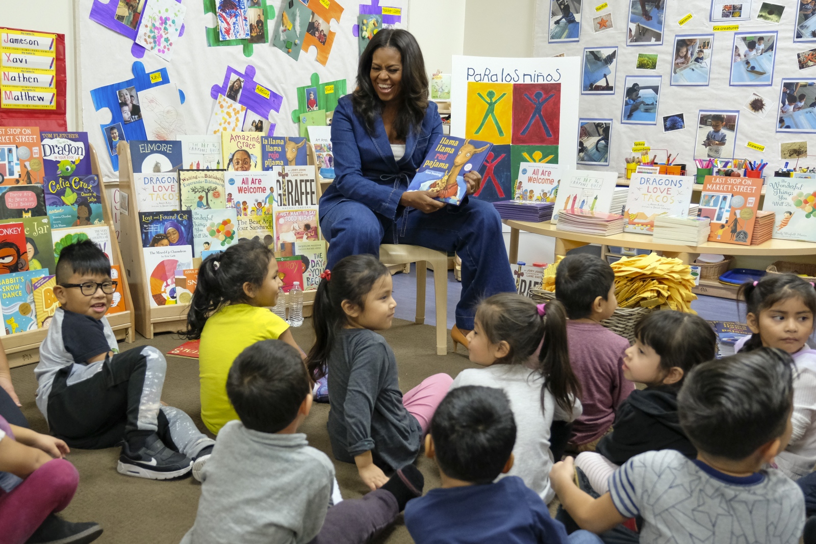 Michelle Obama Vists Student at Skid Row School