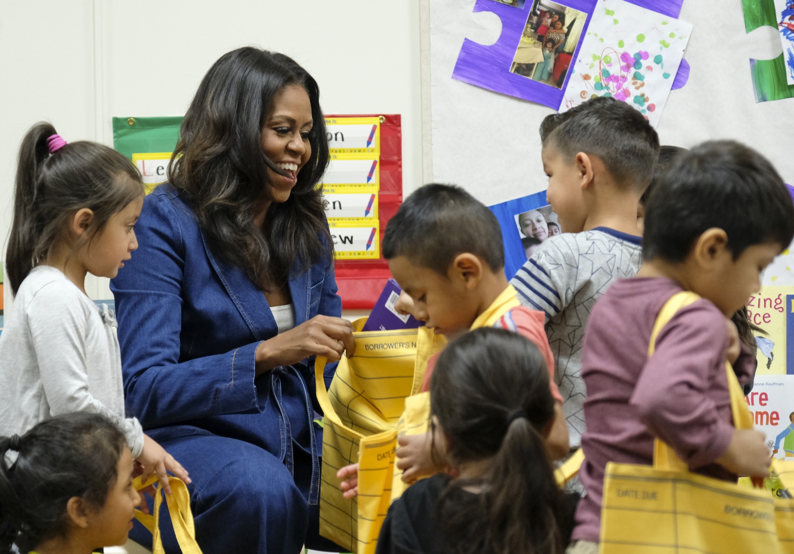Michelle Obama Vists Student at Skid Row School