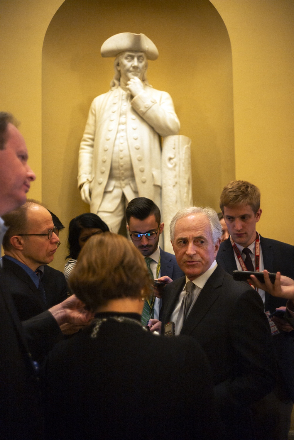 Politics - Senator Bob Corker talks to the press in the halls of the...