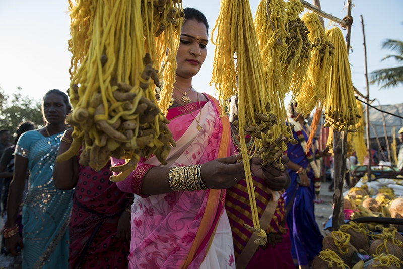 The Brides of Lord Aravan -  Transgender selecting sacred yellow thread for her...
