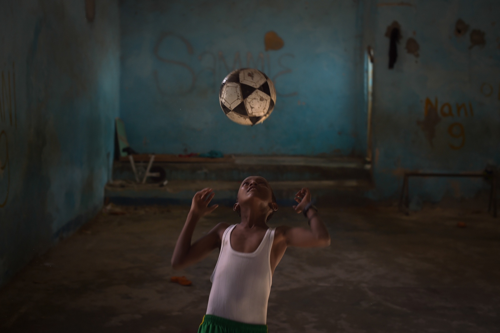 A young child juggles a ball at _of Mogadishu, Somalia.&nbsp;