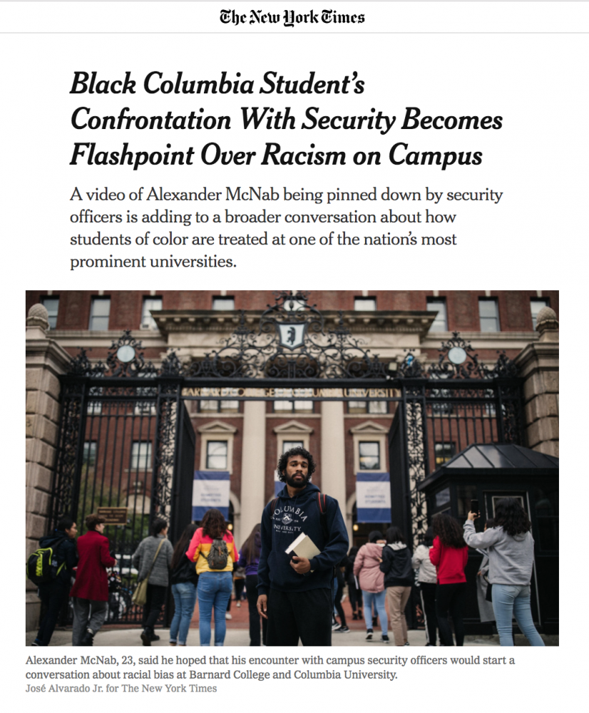 for The New York Times: Black Columbia Student's Confrontation With Security Becomes Flashpoint Over Racism on Campus