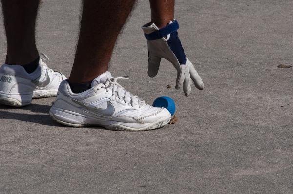  Sports: Handball- NYC - Detail of the equipment used for a player  at Coney...