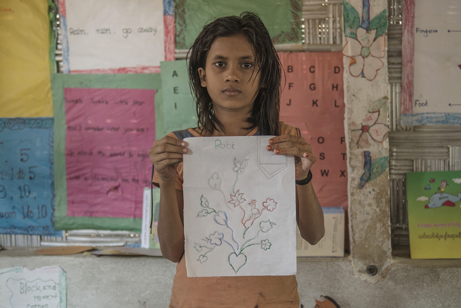 Rohingya Refugee: Freedom to Fear - Young Girl Fatima actively learning the art from the...