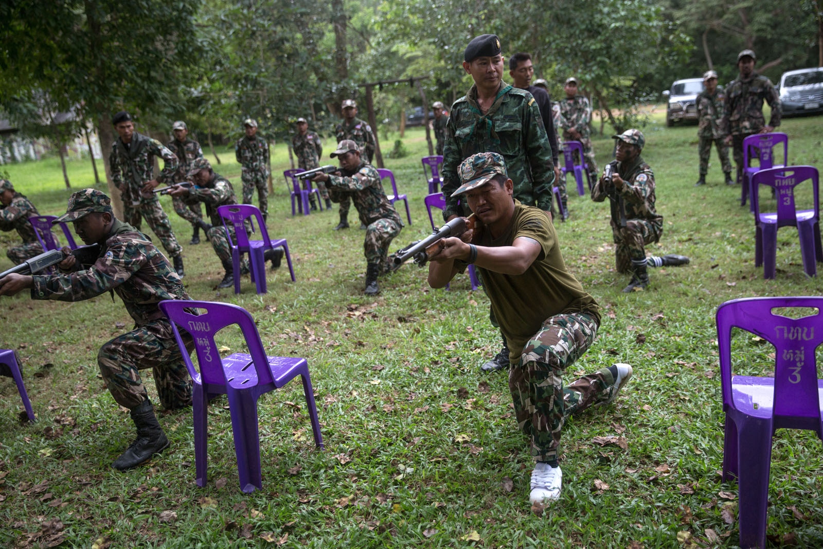 PROTECTING THAILANDS ROSEWOOD - New forest ranger recruits have weapons training as part...
