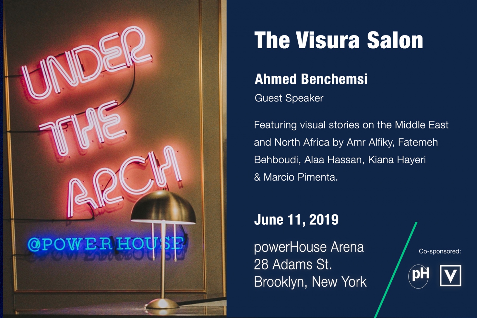 Join us tonight at the Visura Salon event starting at 7:00 PM at powerHouse Lounge in DUMBO, Brooklyn