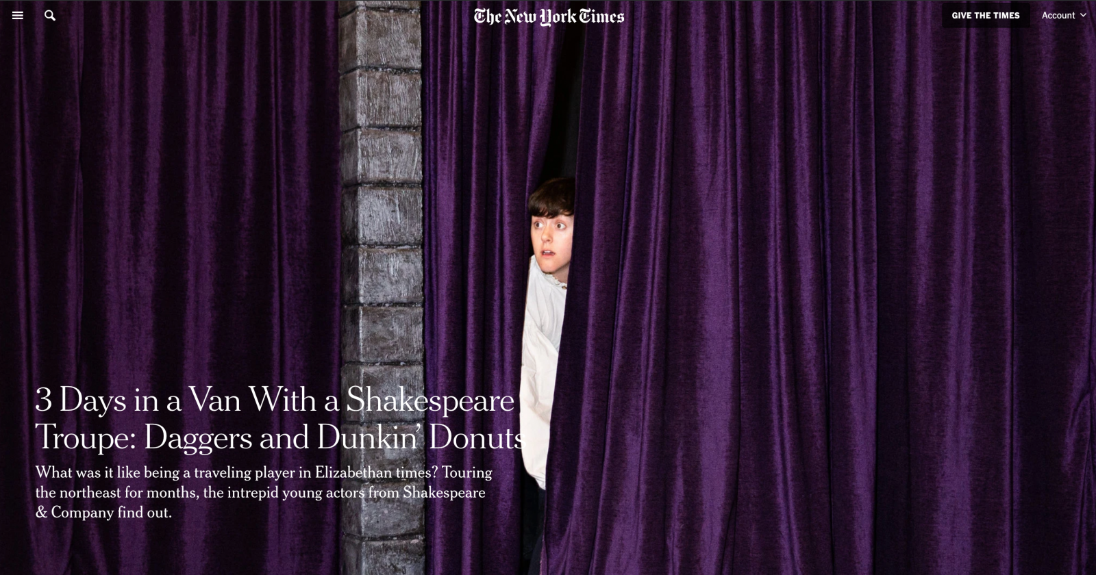On tour with Shakespearean actors, for the New York Times 