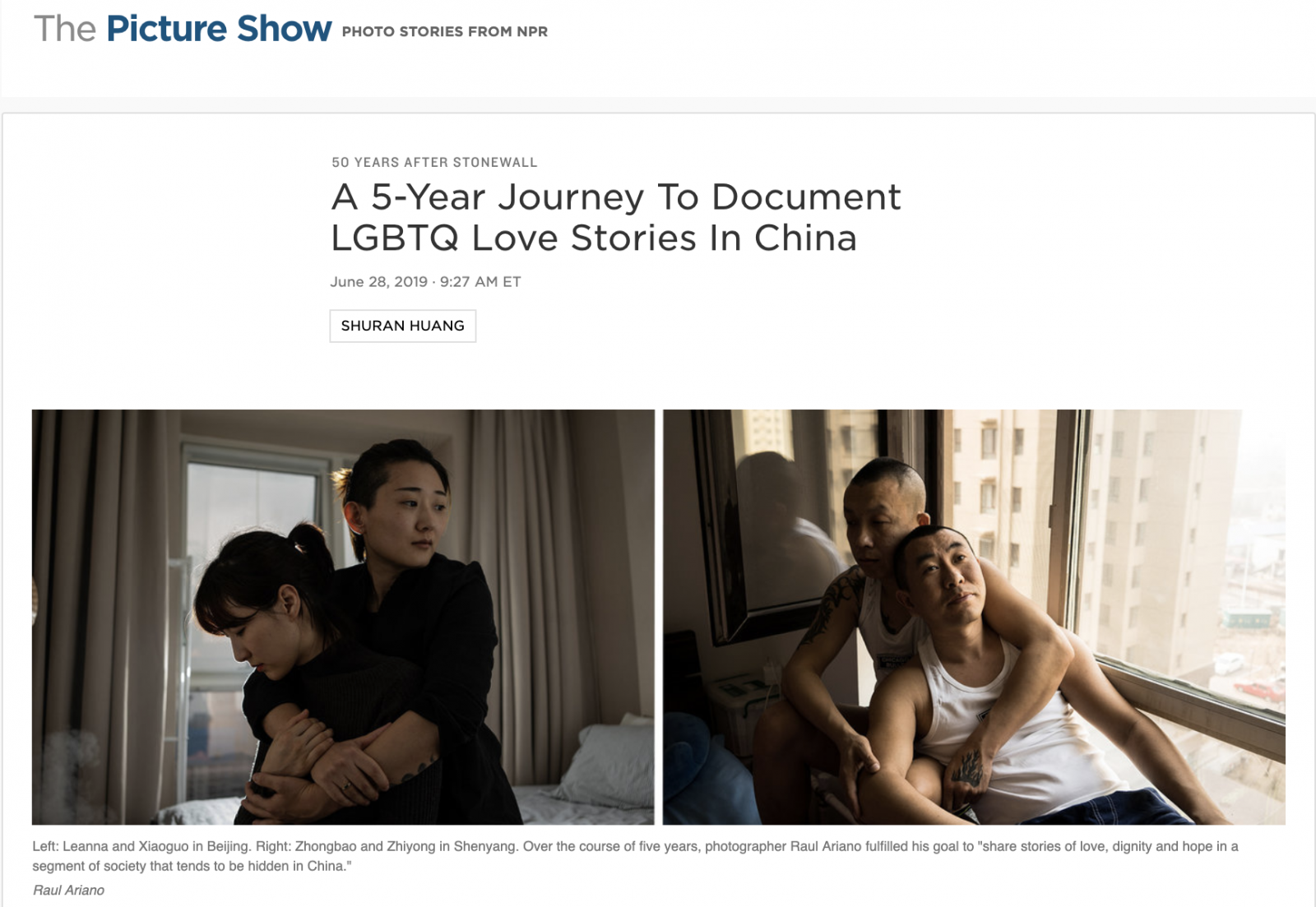 On NPR:&nbsp; A 5-Year Jour...nt LGBTQ Love Stories In China 