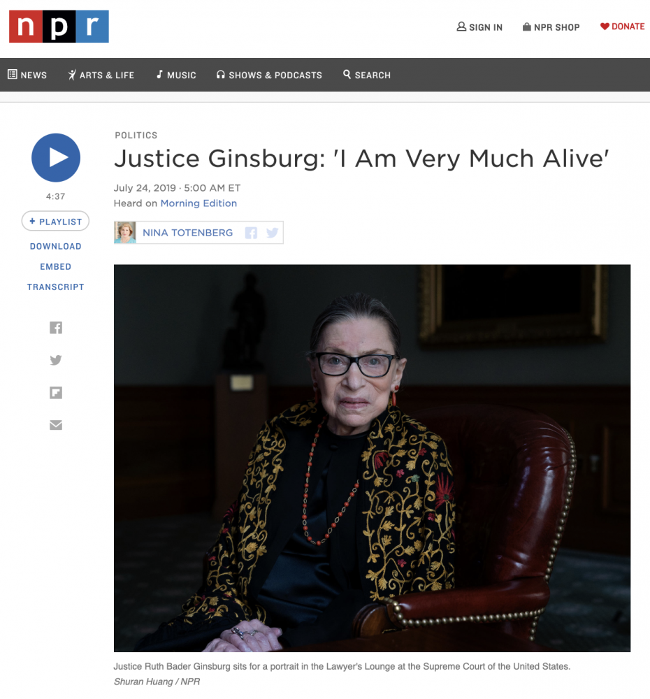 On NPR: Justice Ginsburg: 'I Am Very Much Alive'