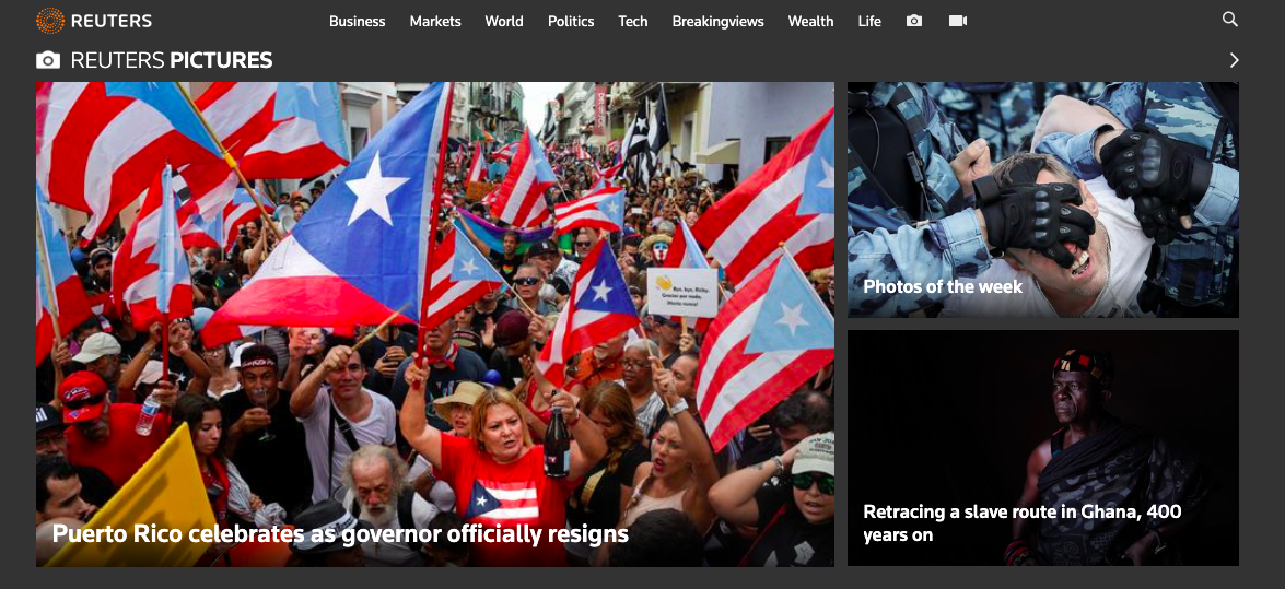 Reuters Homepage: Puerto Rico celebrates Ricardo Rosselló's Official Resignation
