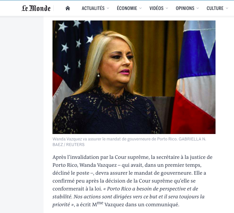 Reuters Puerto Rico coverage on Le Monde