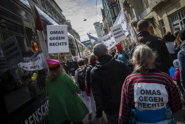 ERFURT, GERMANY: Grannies of the March. Omas Gegen Rechts (Grannies against the Right) at the &nbsp;May Day Anti Bj&ouml;rn H&ouml;cke (of the AfD) demonstration in Erfurt, Germany. (Photo by Craig Stennett)