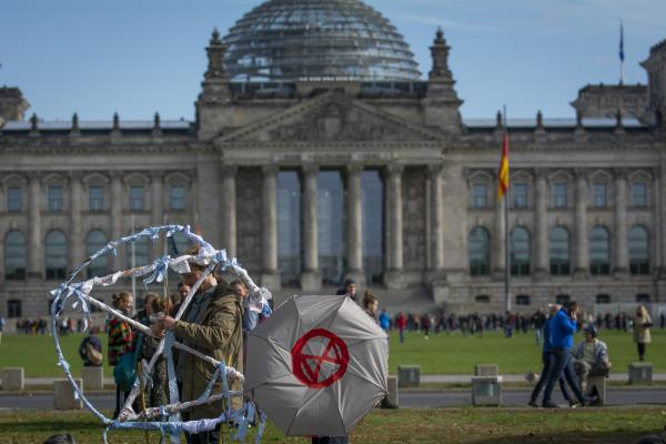   Extinction Rebellion Deutschland start setting up their Climate Camp outside the Reichstag in Berlin, Germany.  