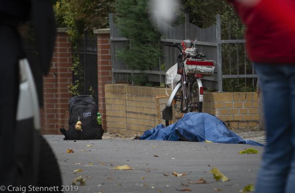 Synagogue Shooting, Halle (Saale), Germany -   Body on the ground outside the Synagogue on Humbold...