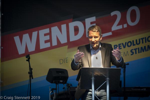 Image from Regional Elections, Thuringia, Germany - Björn Höcke of the AfD addresses the crowd at...