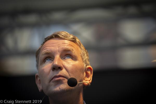 Bj&ouml;rn H&ouml;cke of the AfD addresses supporters at the &lsquo;Familienfest&lsquo; rally at Gotha in Thuringia, Germany.