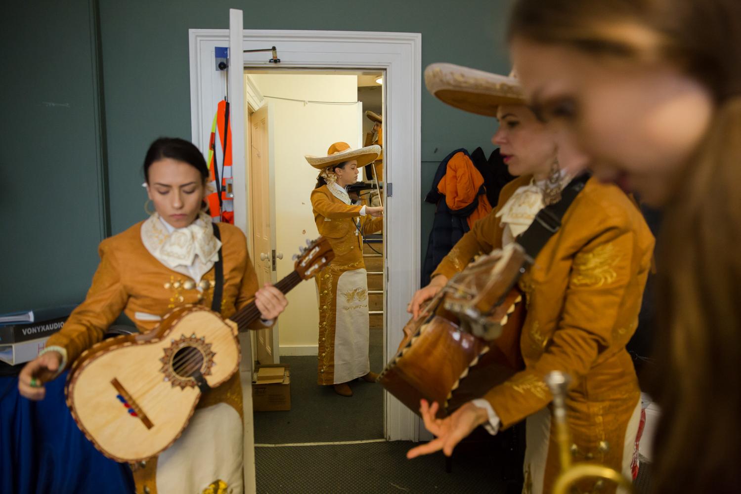A backstage moment before a performance of Las Adelitas 