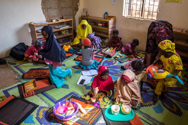 Image from Girls' Education: A prerequisite to fight climate change - Some preschoolers at the safe space engage themselves...