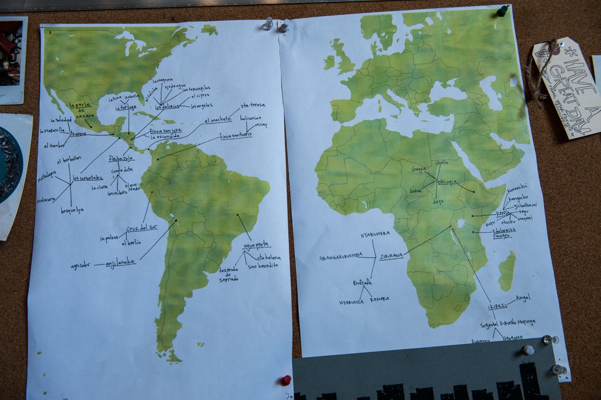 Aroma - A world map with a list of coffee producers....