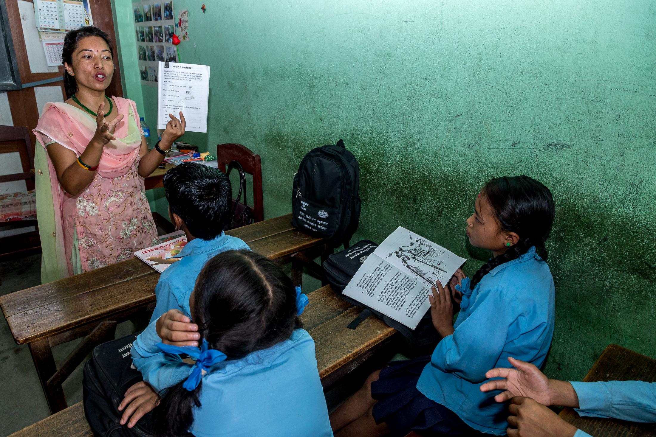 Portfolio NGO Education  - THIMI, NEPAL - AUGUST 07: Children attend a non-formal...