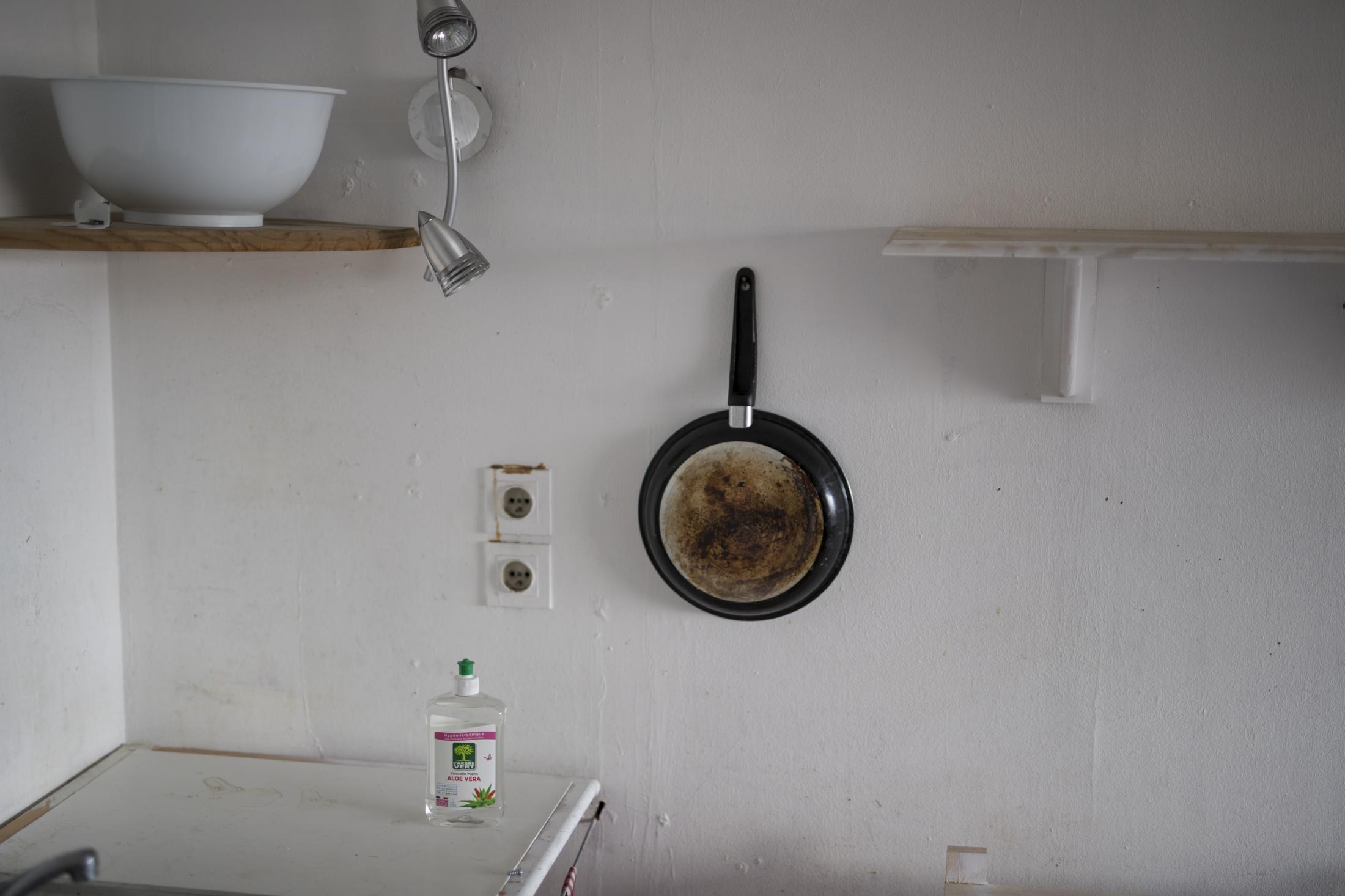 Hospital Interns strike - A frying pan hangs in a communal kitchen in the intern...