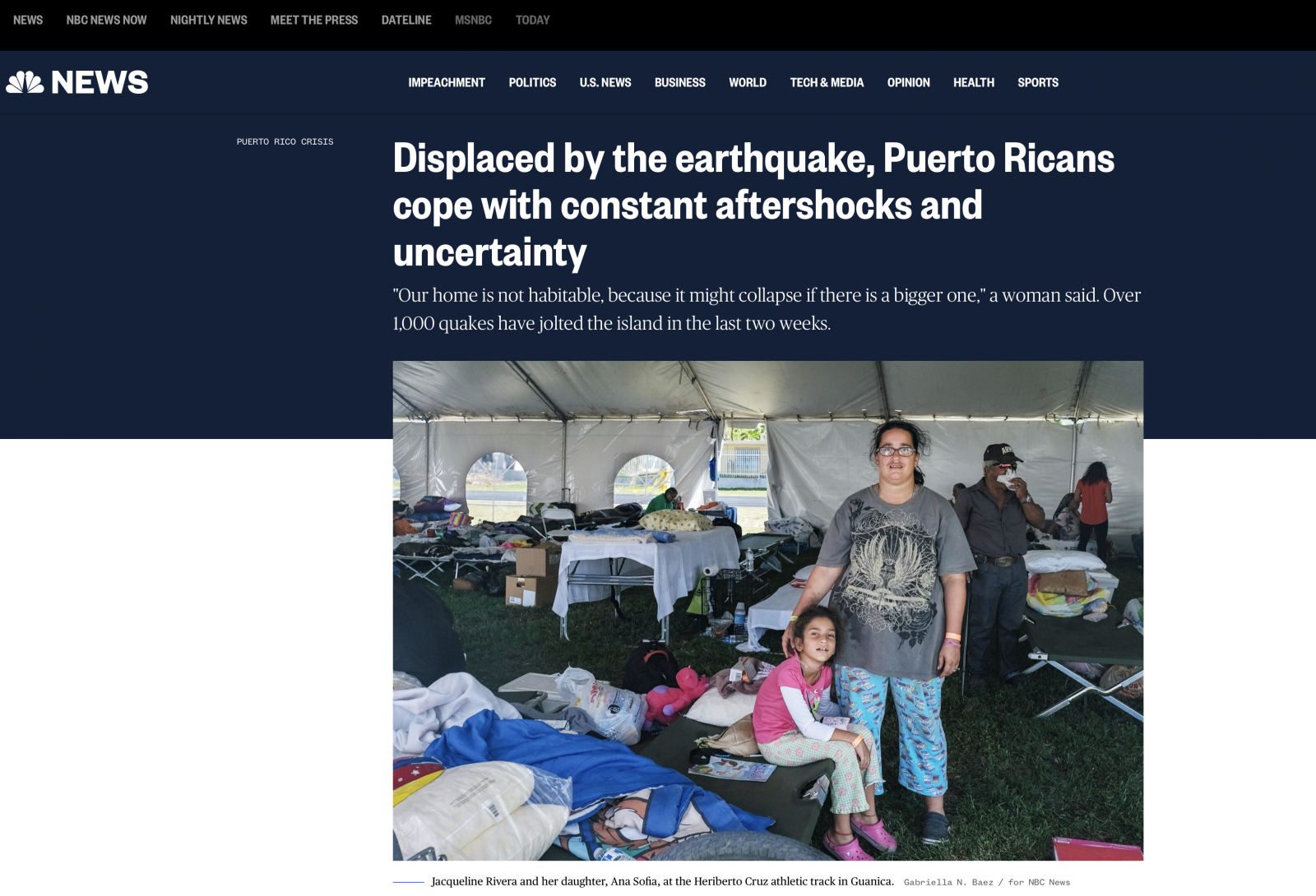 NBC Earthquake Coverage on Homepage