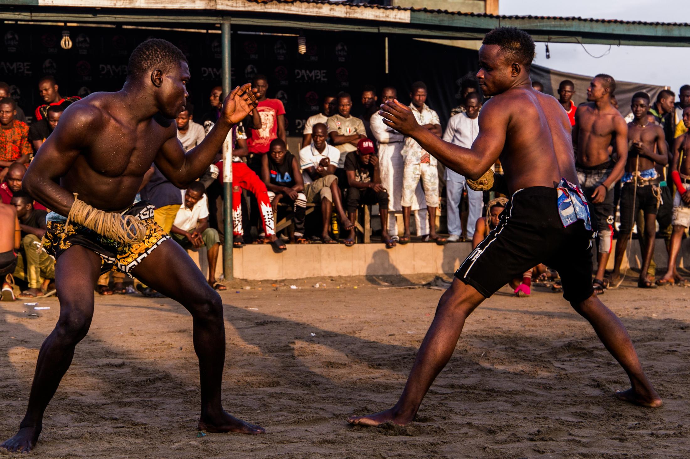 Female Boxing in Nigeria - 11 July 2019: Dambe fighters about to fight, Lagos, Nigeria