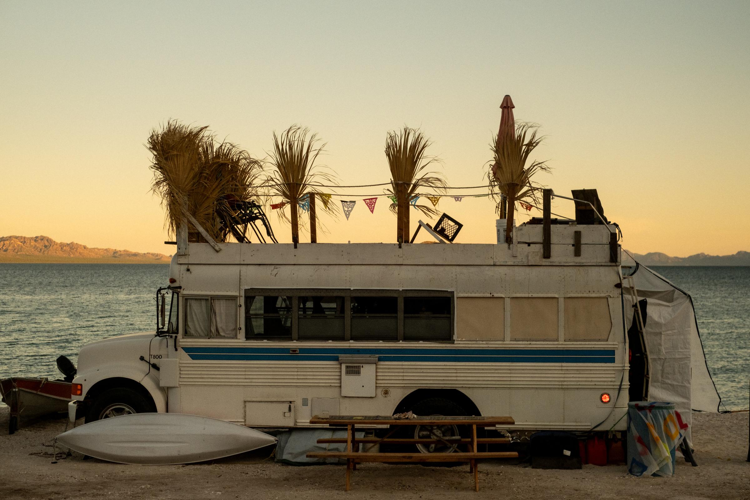 A Warm Winter (An Ongoing Journey) - George the Bus parked at Playa Ecomundo where Barbara and...