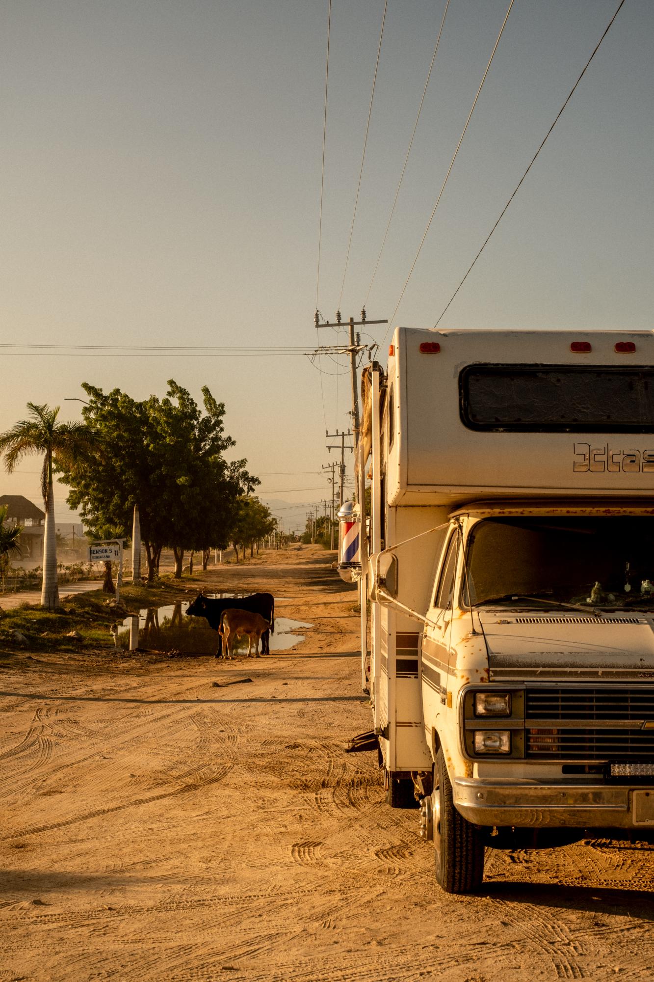 A Warm Winter (An Ongoing Journey) - Diego's rig and barber shop parked in La Ventana, Baja...