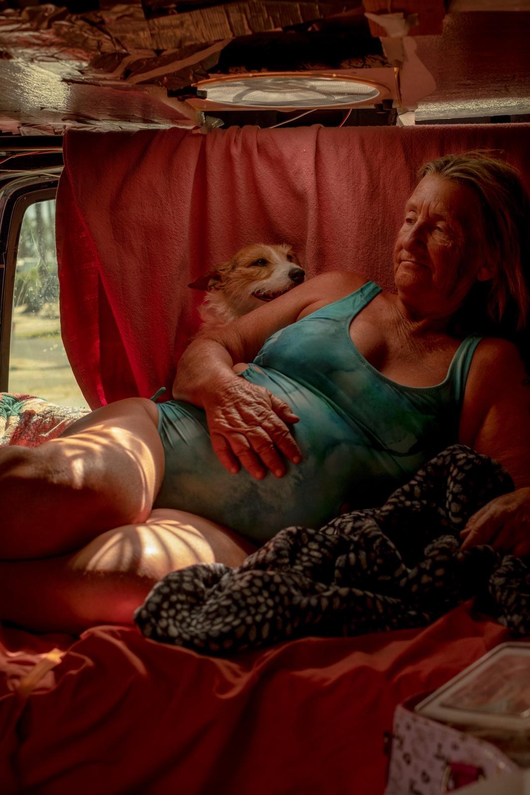 A Warm Winter (An Ongoing Journey) - Carrie and Susy inside their van in Palm Desert, CA