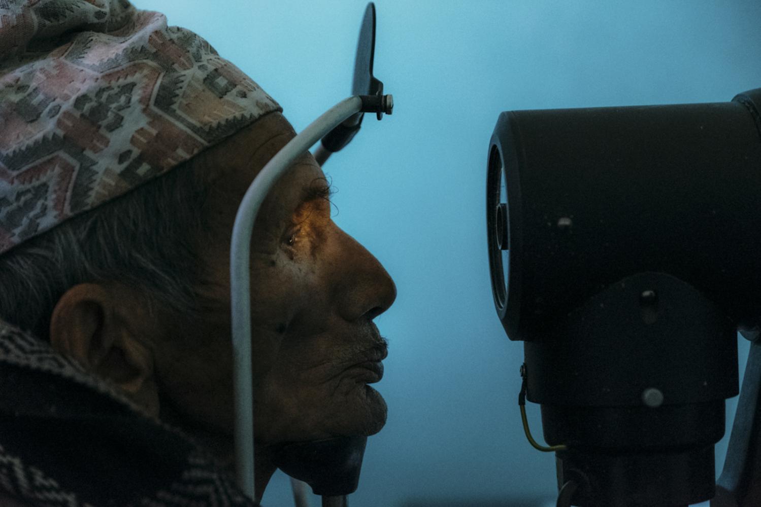 Chandra Bdr. Mangrati 78 yrs. old has his eyes auto refracted in a multi day vision clinic in Taplejung, Nepal. Many of the blind are elderly and living in poverty. Having vision restored provides them the opportunity to change their circumstances.