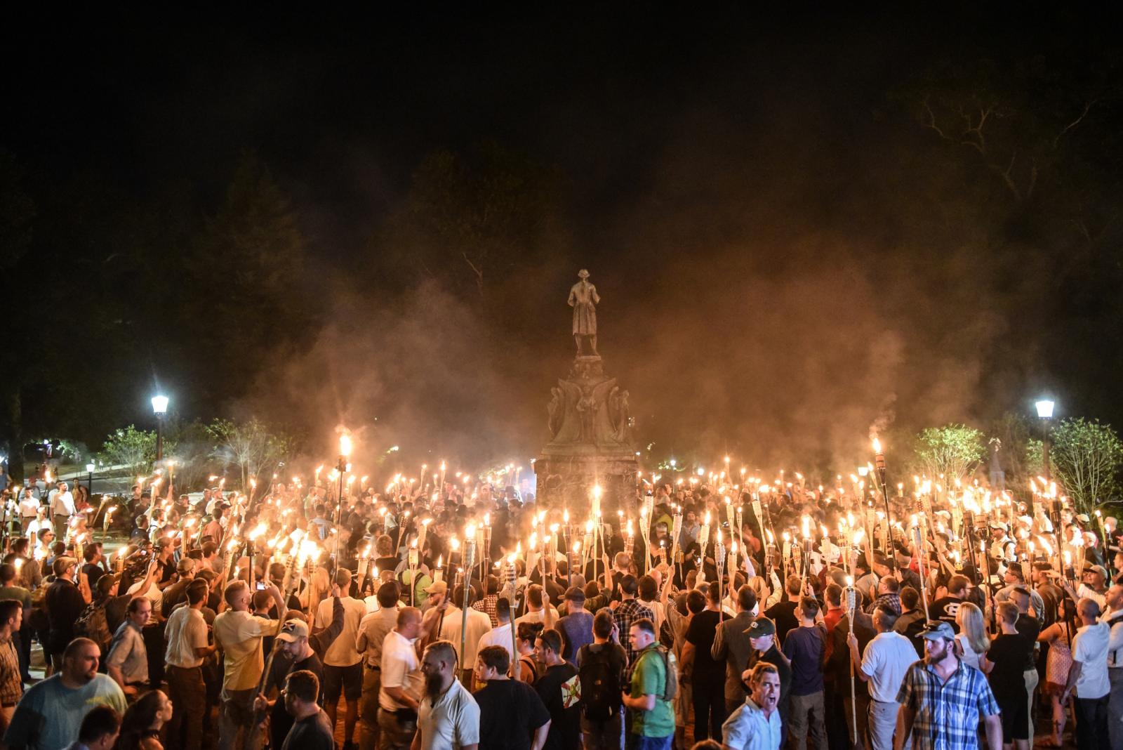 A group of white activists part...lle, VA, U.S., August 11, 2017.