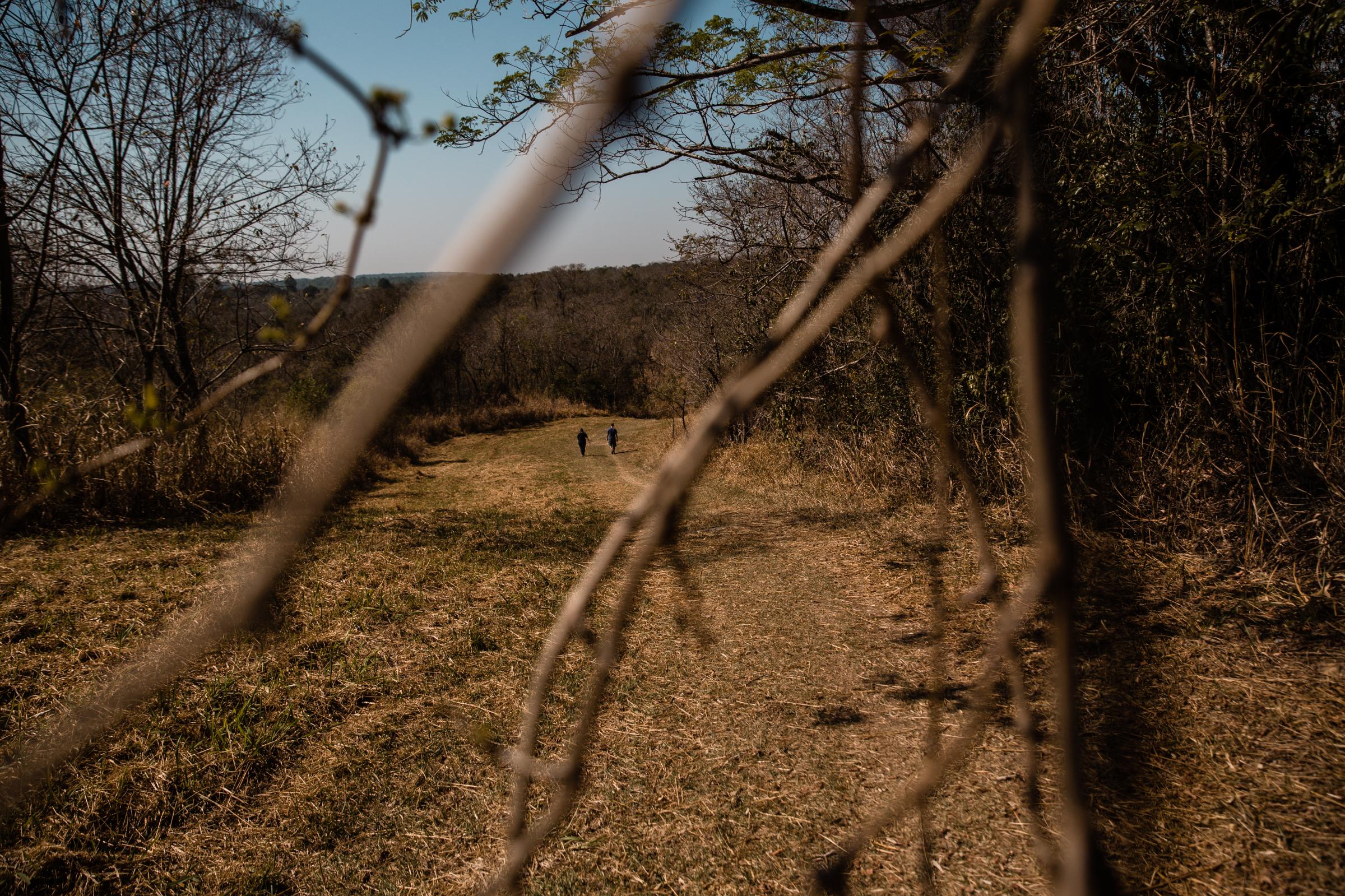 Inverno no cerrado - Two people walking on the open tracks of Ipanema...