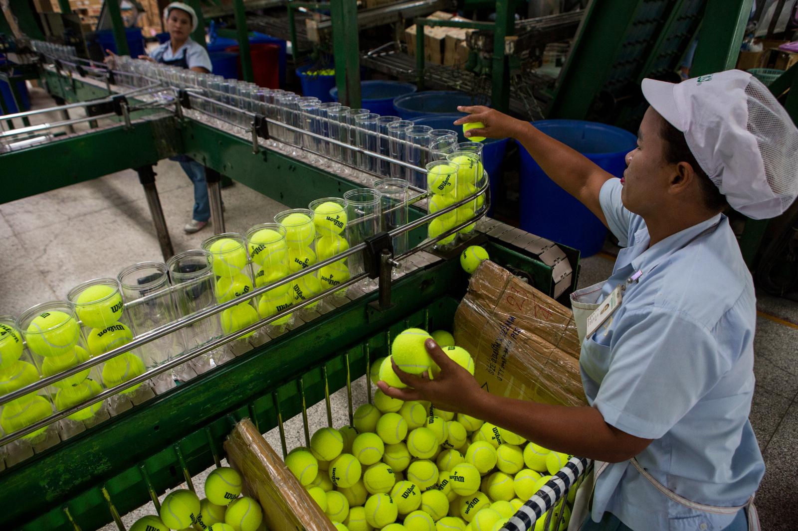 Wilson Tennis Ball Factory - For The New York Times - Nakhon Pathom, Thailand Ð August 18, 2016 : Balls are...