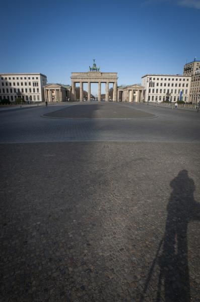 An empty Pariser Platz looking on to the Brandenburg Gate as the Lockdown in Germany due to the Corona Virus continues.