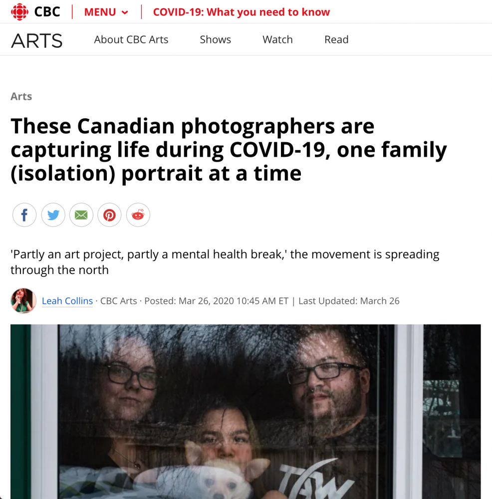 Isolation Portraits on CBC Arts