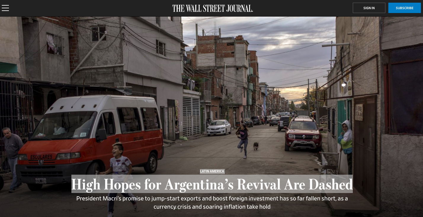 on The Wall Street Journal:  LATIN AMERICA High Hopes for Argentina's Revival Are Dashed
