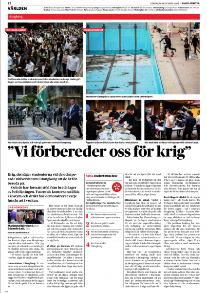 Image from Tearsheets - Dagens Nyheter, November 2019
